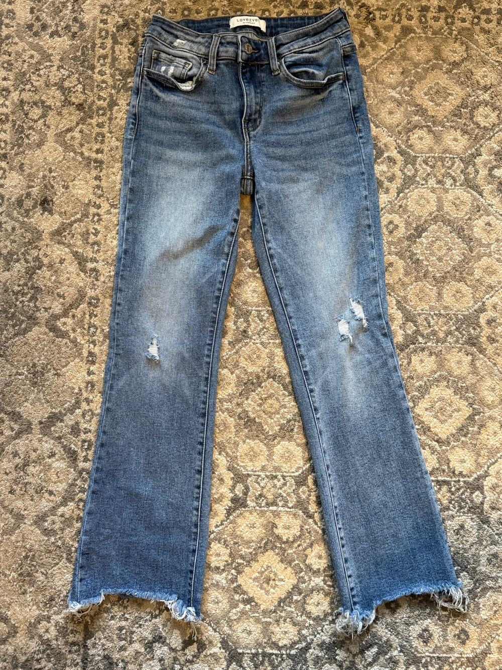 Lovervet by Vervet High Rise Straight Crop Jeans Women’s 26/3 Distressed Raw Hem